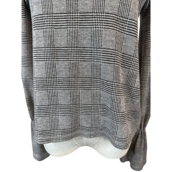 2/$30 Zara Trafaluc Small Gray Plaid Dainty Blouse Ruffled Cuffs High Neck - Picture 6 of 13